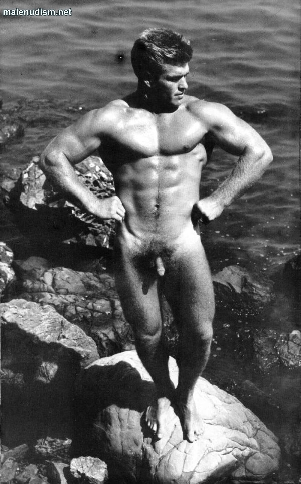 nude muscle man on the rock